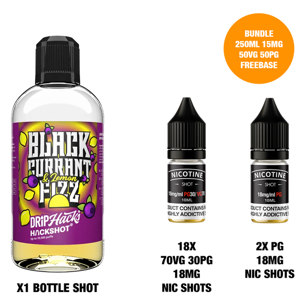 Blackcurrant & Lemon Fizz - Bottle Shots - Drip Hacks Hackshot - 250ML