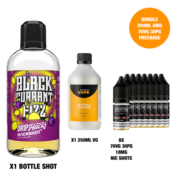 Blackcurrant & Lemon Fizz - Bottle Shots - Drip Hacks Hackshot - 250ML