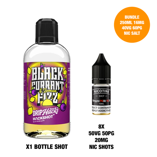 Blackcurrant & Lemon Fizz - Bottle Shots - Drip Hacks Hackshot - 250ML