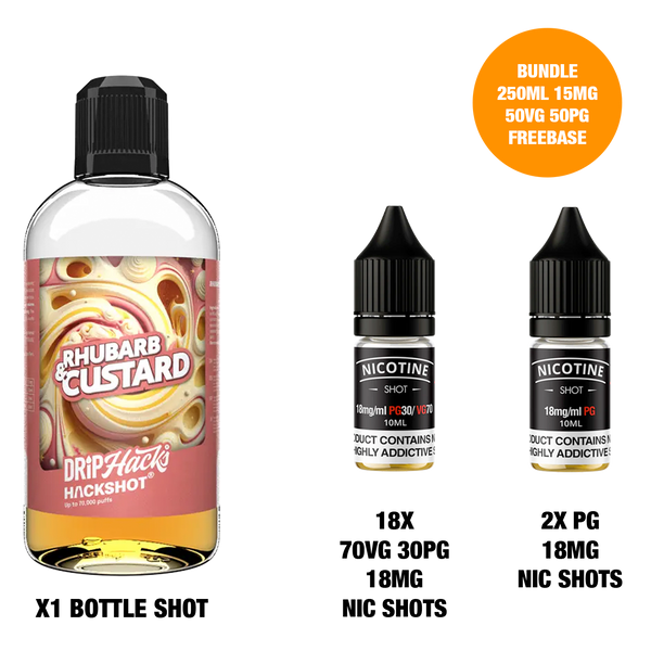 Rhubarb & Custard - Bottle Shots - Drip Hacks Hackshot - 250ML
