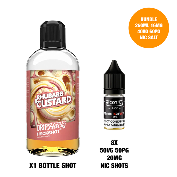 Rhubarb & Custard - Bottle Shots - Drip Hacks Hackshot - 250ML
