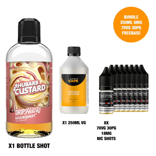 Rhubarb & Custard - Bottle Shots - Drip Hacks Hackshot - 250ML