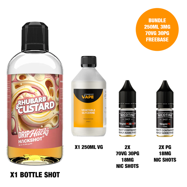 Rhubarb & Custard - Bottle Shots - Drip Hacks Hackshot - 250ML