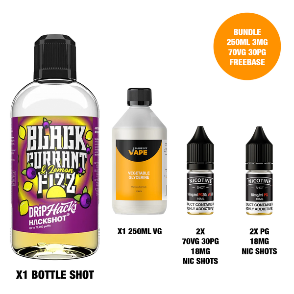 Blackcurrant & Lemon Fizz - Bottle Shots - Drip Hacks Hackshot - 250ML